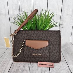 MICHAEL KORS JET SET ITEM BROWN LG 2N1 NWT CARD CASE & WRISTLET/WALLET