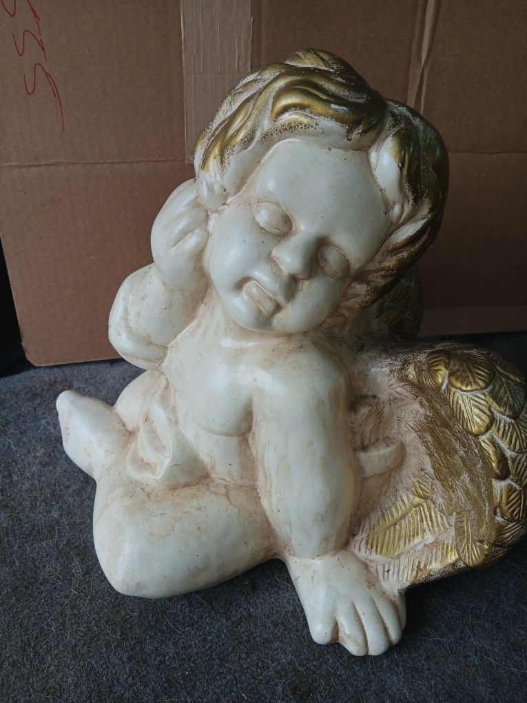 Angel Statue Ceramic Gold And Biege