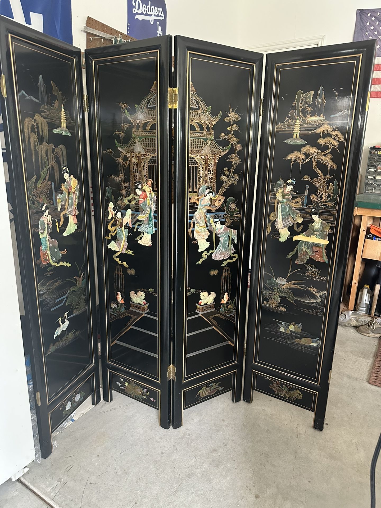 Black Lacquer Asian Chinoiserie Room Divider