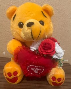 valentine’s day heart teddy bear with rose bouquet