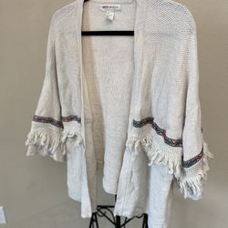 H&M x Coachella Collab Boho Cream Ivory Fringe Open Sweater Cardigan