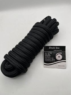 3/4" x 25ft Double Braided Nglon Dock Line, 12" Loop, Black