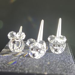 Swarovski 1990s Three Field Mice Clear Crystal Figurines 181513, 1.25”