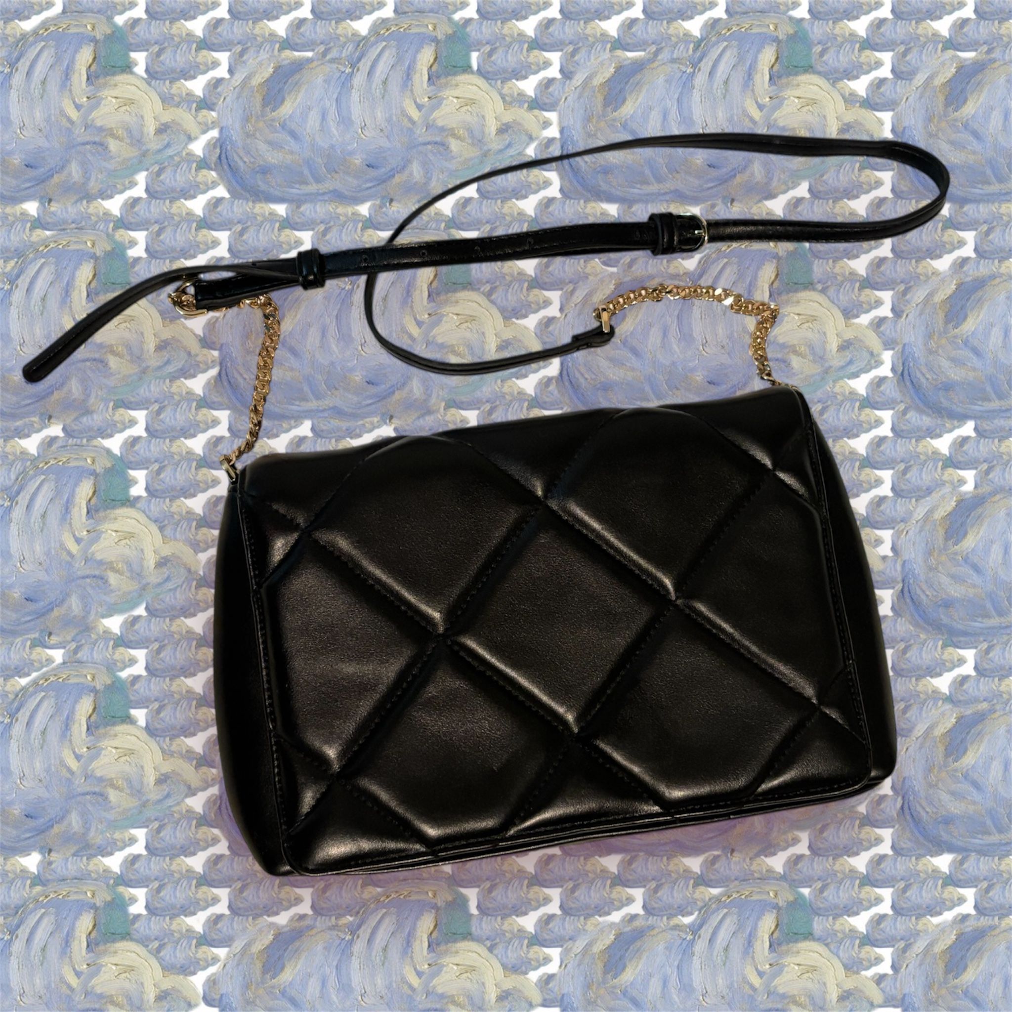 ELEGANT BLK QUILTED SHOULD BAG