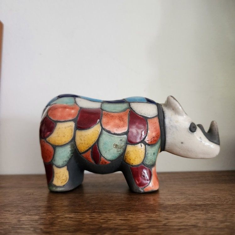 The Fenix Pottery Company Handmade Raku Rhinoceros African Animals Figurine