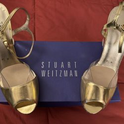Stuart Weitzman Wedge Sandals - SeeAll Gold size 9.5