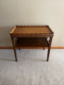 Vintage Wood Side Table with Scalloped Edge