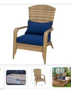 NEW Outsunny - Adirondack Chair With Rattan Wicker, Soft Cushions