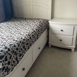  Twin Bed with Storage Drawers + Nightstand + Mattress – Like New - $500