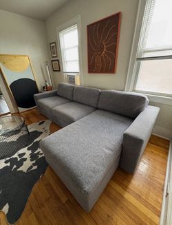 West Elm 111" Urban Right Sleeper Sectional w/ Storage in Pewter Chenille Tweed