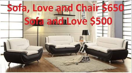 BLACK AND WHITE CONTEMPORARY STYLE SOFA AND LOVE SEAT NEW