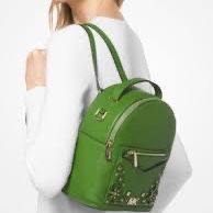 Michael Kors Small Kelly Green Leather Floral Applique Backpack Crossbody Purse.  