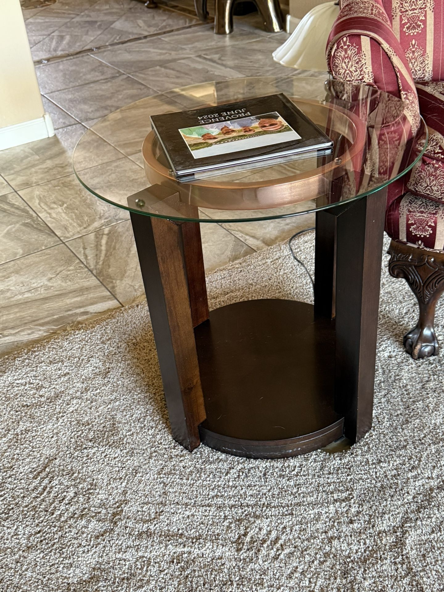 Two Round Glass-top End Tables