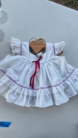 White Ruffle Baby Dress with Red Ribbon