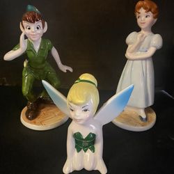 Vintage Disney Peter Pan, Wendy & Tinker Bell Porcelain Japan/Malaysia Figurínes