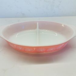 Vintage Pyrex Divided Casserole Dish, No Lid, Pink Daises 