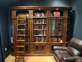 Parker House Huntington Library Wall with Glass Cabinets & Rolling Ladder