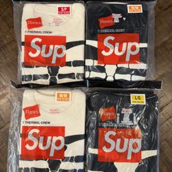 Supreme FW 25 Week 9 Supreme®/Hanes® Bones Thermal Crew (1 Pack) Black & Bone Sizes S, M, & L
