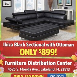Spring Blowout Sale. Ibiza Black Sectional With Ottoman Only $899. Easy Finance Option. Same-Day Delivery.