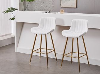 New Bar Stools with Gold Legs, Set of 2 Counter Height Stools for Kitchen Island, 29 Inch Modern Barstools with Swivel Leveling Feet, White