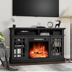 48in TV Stand, Entertainment Center Media Console Table for Living Room, TV Stand with Glass Door Storage Fireplace Insert NOT INCLUDED