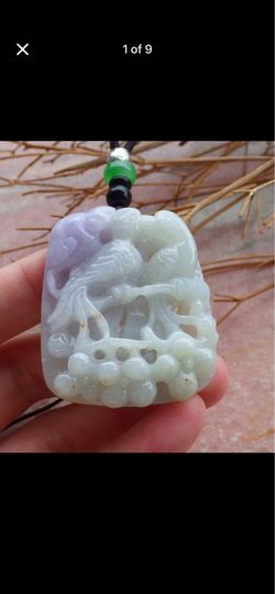 Lavender White  Certificate Jadeite Jade Bird Two Phoenix sweet love Flower Big pendant