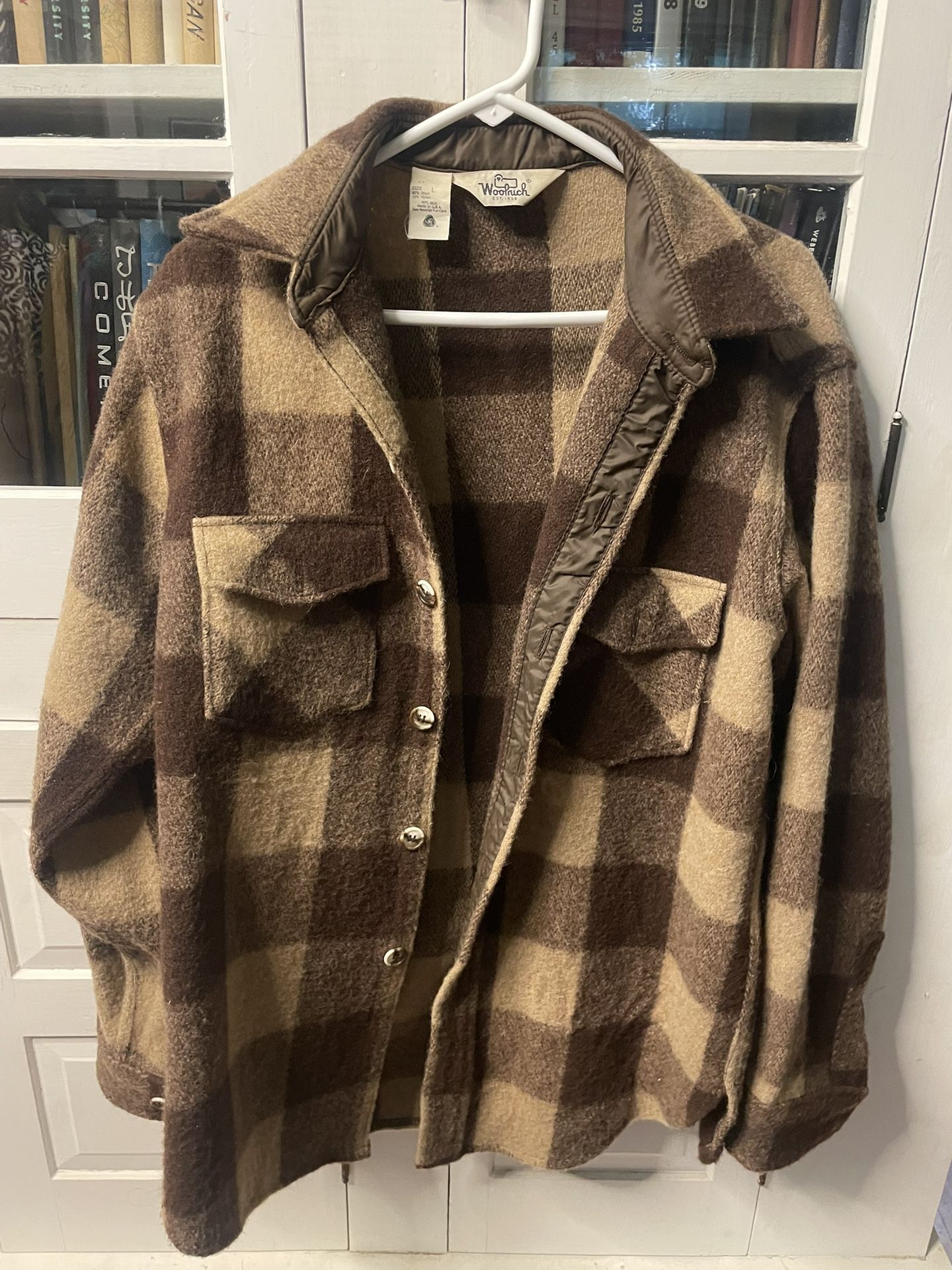 Vintage Woolrich Brown Flannel Plaid Long Sleeve Shirt Size L VG