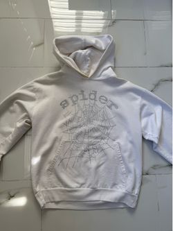Sp5der White Rhinestone Web Hoodie
