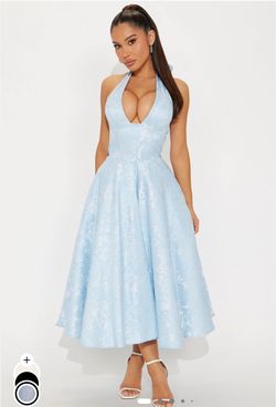 Ellington Jacquard Halter Midi Dress - Light Blue - XS