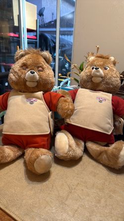 set of two Teddy Ruxbin, talking animal, bear dolls