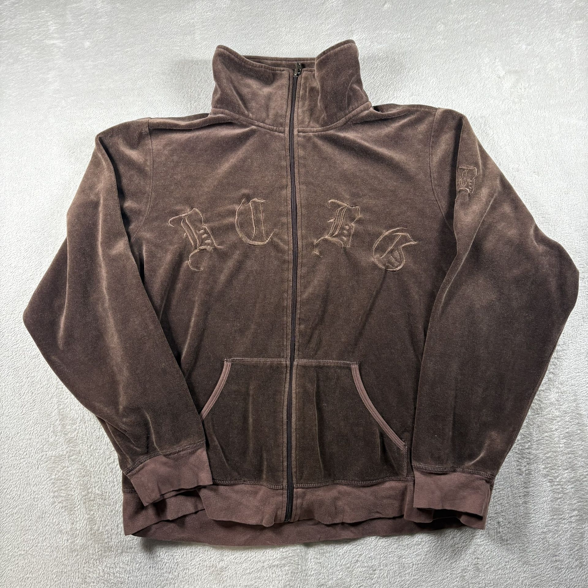 Vintage Bcbg Maxazria Women’s Size 2XL Brown Velour Hoodie Jacket Y2K #228