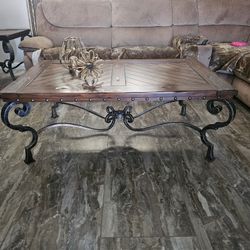 4 Iron Swirl Living Room Table Set.. Coffee Table, Sofa Table, & 2 End Tables ( Very Heavy )