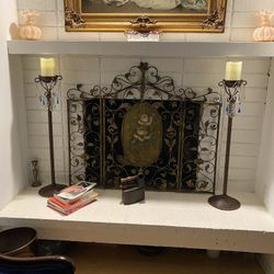 Two Tall Candle Holder With Hanging Crystal 