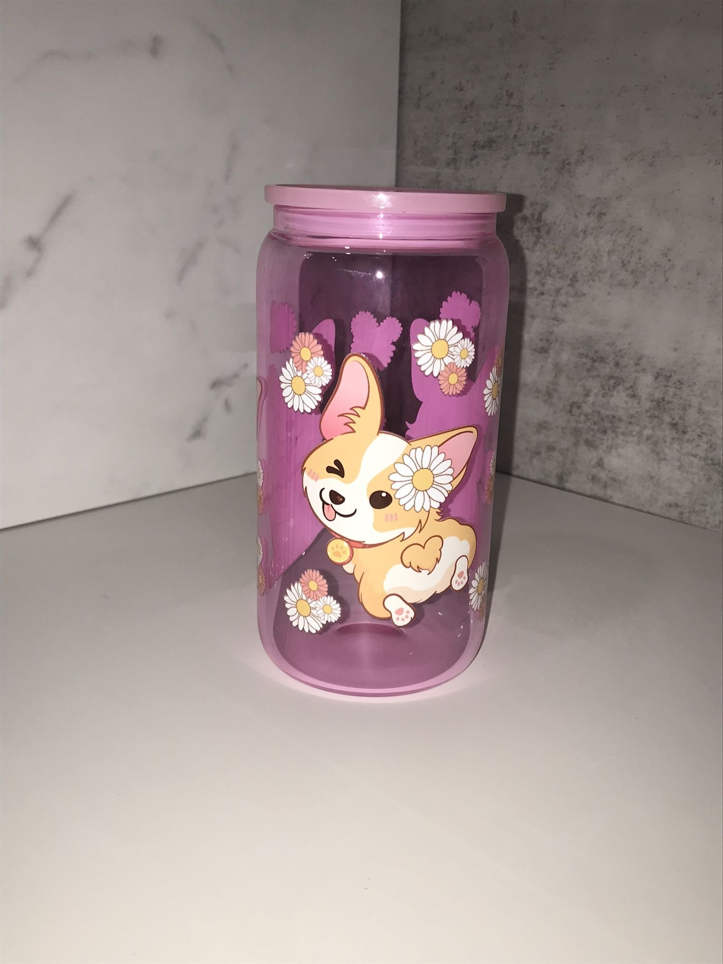 Corgi Light Pink 16 Oz Glass Can
