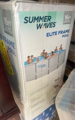 New Summer Waves Elite Frame Pool. Pool is 16 ft x 48 in. It has a 2-in-1 filter pump, ground cloth, pool cover, Type C filter cartridge, ladder, delu