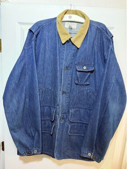Vintage Polo Ralph Lauren Denim Hunting Jacket XL Corduroy Collar Utility Chore Coat 90s