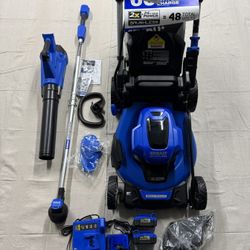Brand New, Never Used  Kobalt 48-volt 20in Brushless  Cordless Self-propelled Lawn Mower/ Blower & Weed Eater Outdoor PowerTool Combo