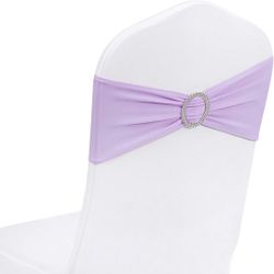 50pcs Lavender Spandex Chair Sashes with Buckle Slider for Wedding, Party Decoration