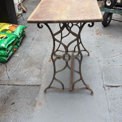 Wood Top Table With Wrought Iron Legs