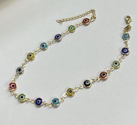 Multi Color Eyes Anklet Available In 9.5”10”10.5”11” Long Best Quality 18k Gold Filled  Thumbnail