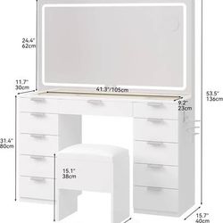 Brand New Glass Top Makeup Vanity with LED Mirror