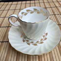 Minton Demitasse Ivory Cup & Saucer Set Cheviot Gold Accents Bone China England