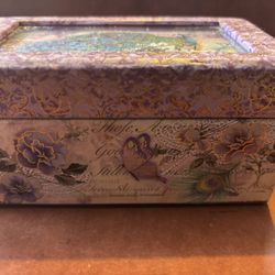 Tiny, wild peacock jewelry, trinket box with wind up music