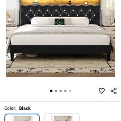 King Size Led Tuffed Bed Frame  With King Mattress 