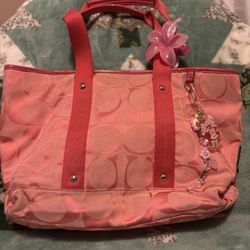 Pink Coach Tote Bag With Light Pink Interior 