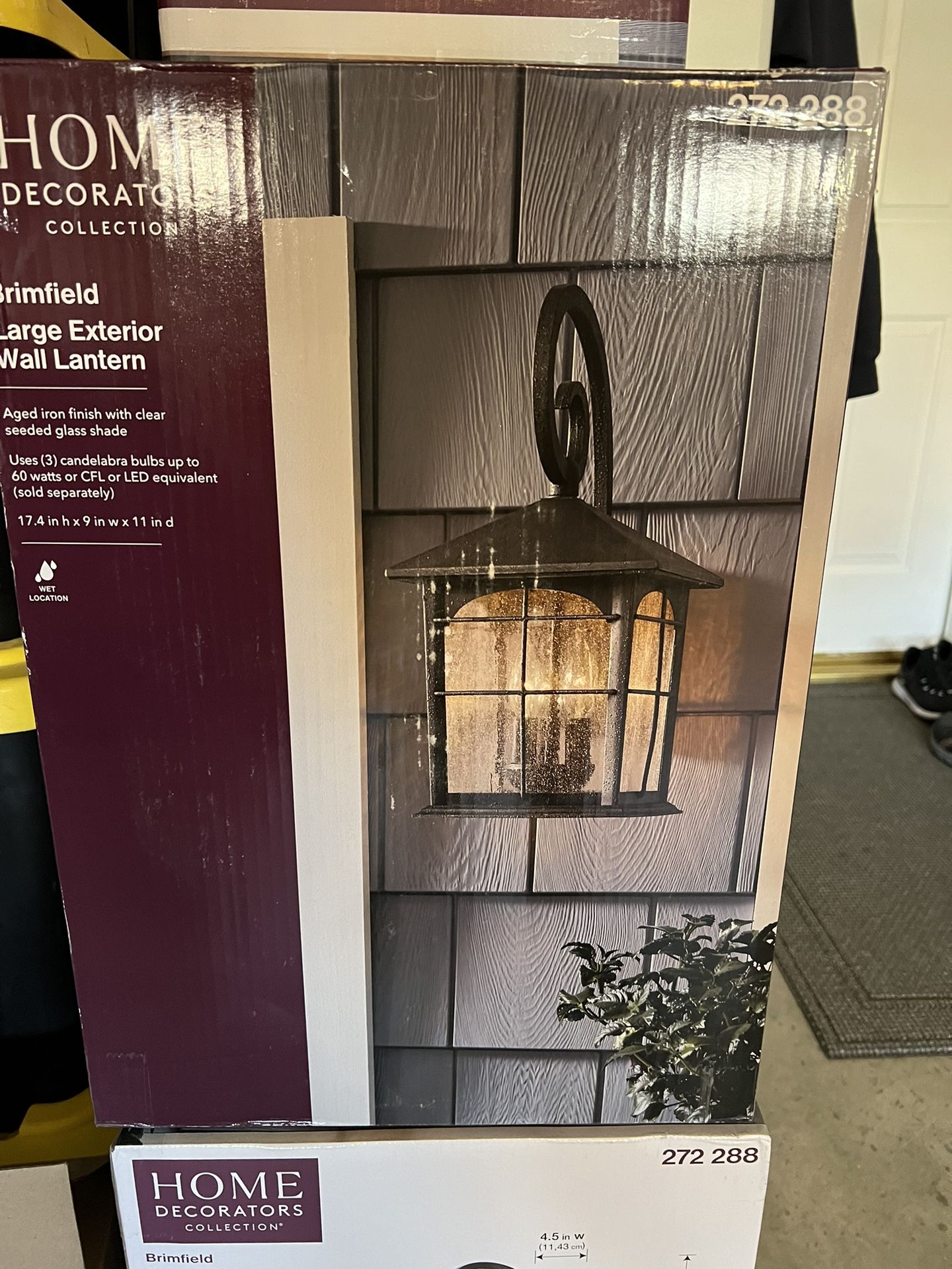BrimField 17.5 in. Aged Iron 3 Light Outdoor Wall Lantern with Clear Seedy Glass Shade