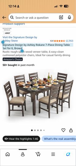 Signature Design by Ashley Rokane 7-Piece Dining Table Set for 6, Brown