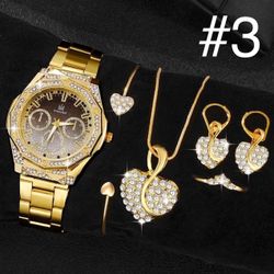 Brand new 6-PCS Set Golden Luxury Quartz Watch for Women