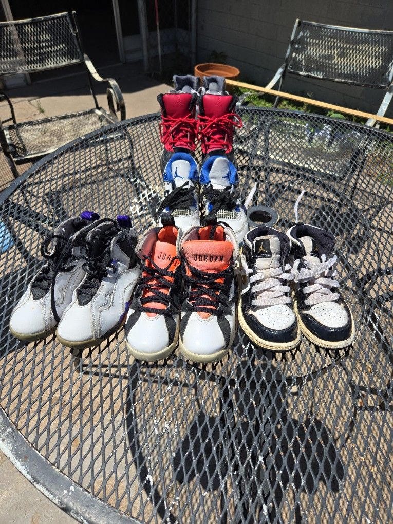 6 Pairs Of Toddler Nike Air Jordan Retro 7s, 4s, 1 Mids, ACG Boots Size 11C-13C