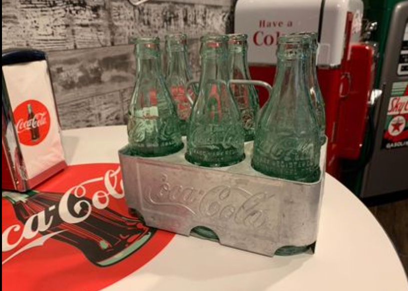 Antique Coca Cola Bottle Carrier With Antique Glass Bottles
